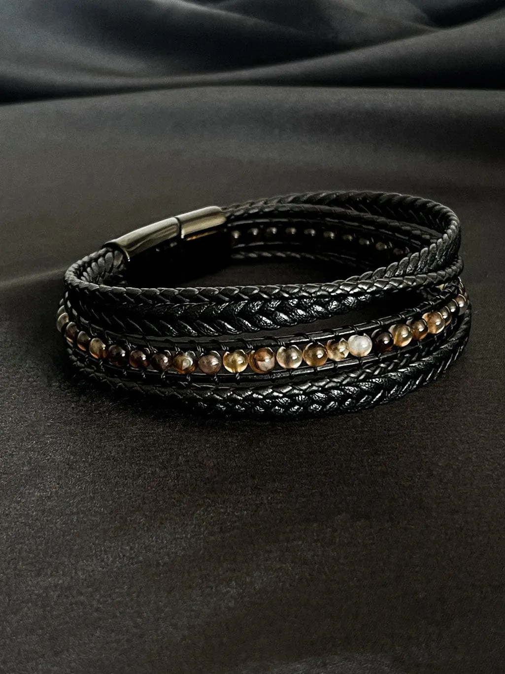 Mea Nani Milos herrearmbånd skinn tigerøye 22 cm