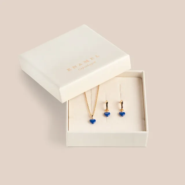 Enamel Amore Classic Blue gavesett hoops + kjede