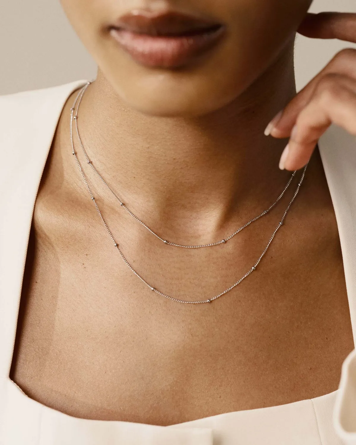 Mockberg Beaded Chain halskjede sølv 400 mm