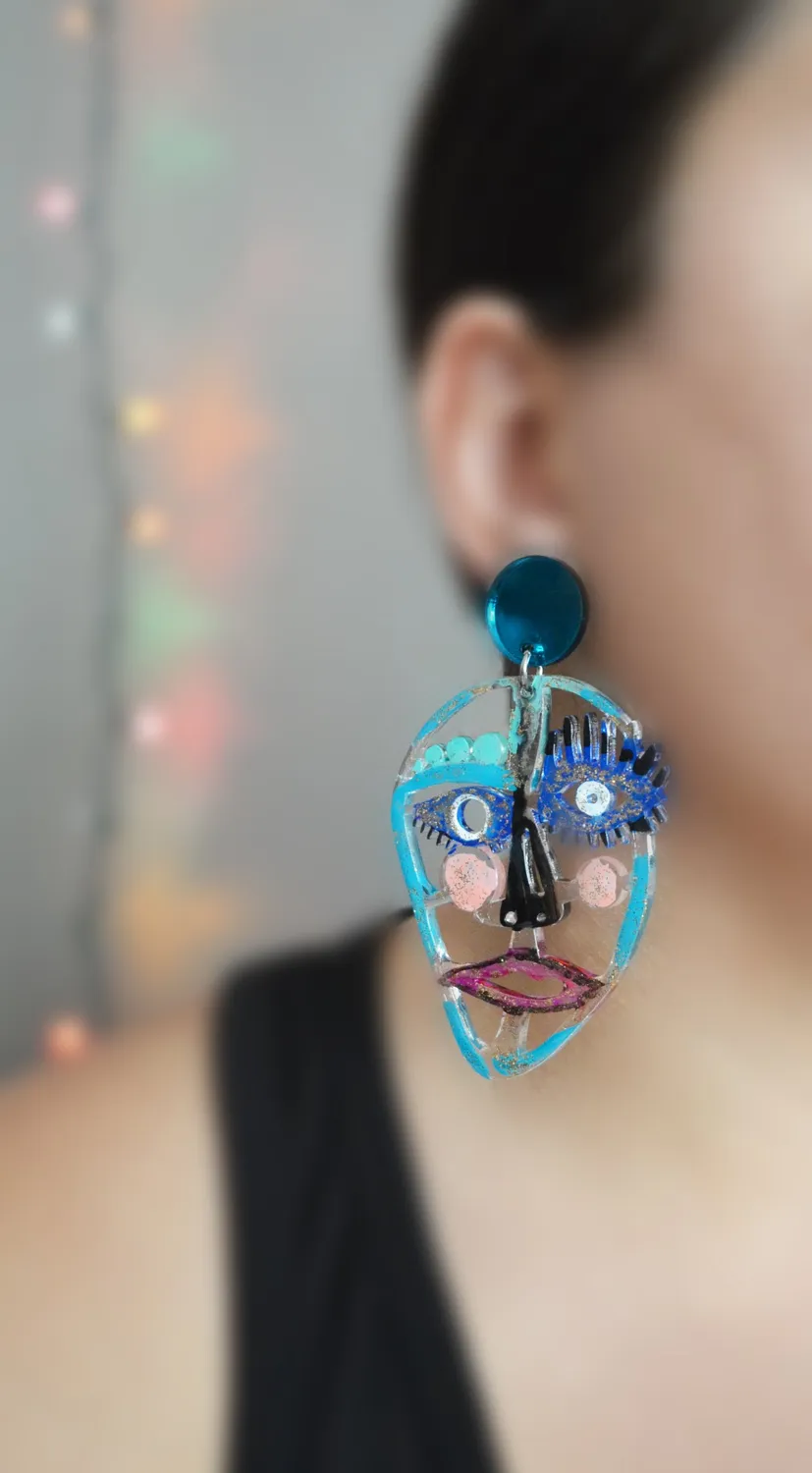 BooandBooFactory Turquoise Blue Face akryl øredobber ansikt