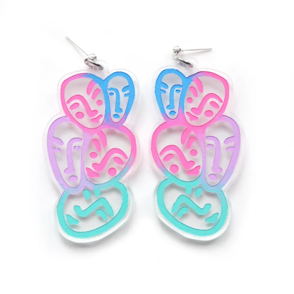 BooandBooFactory Face Ombre øredobber blå rosa 64 mm