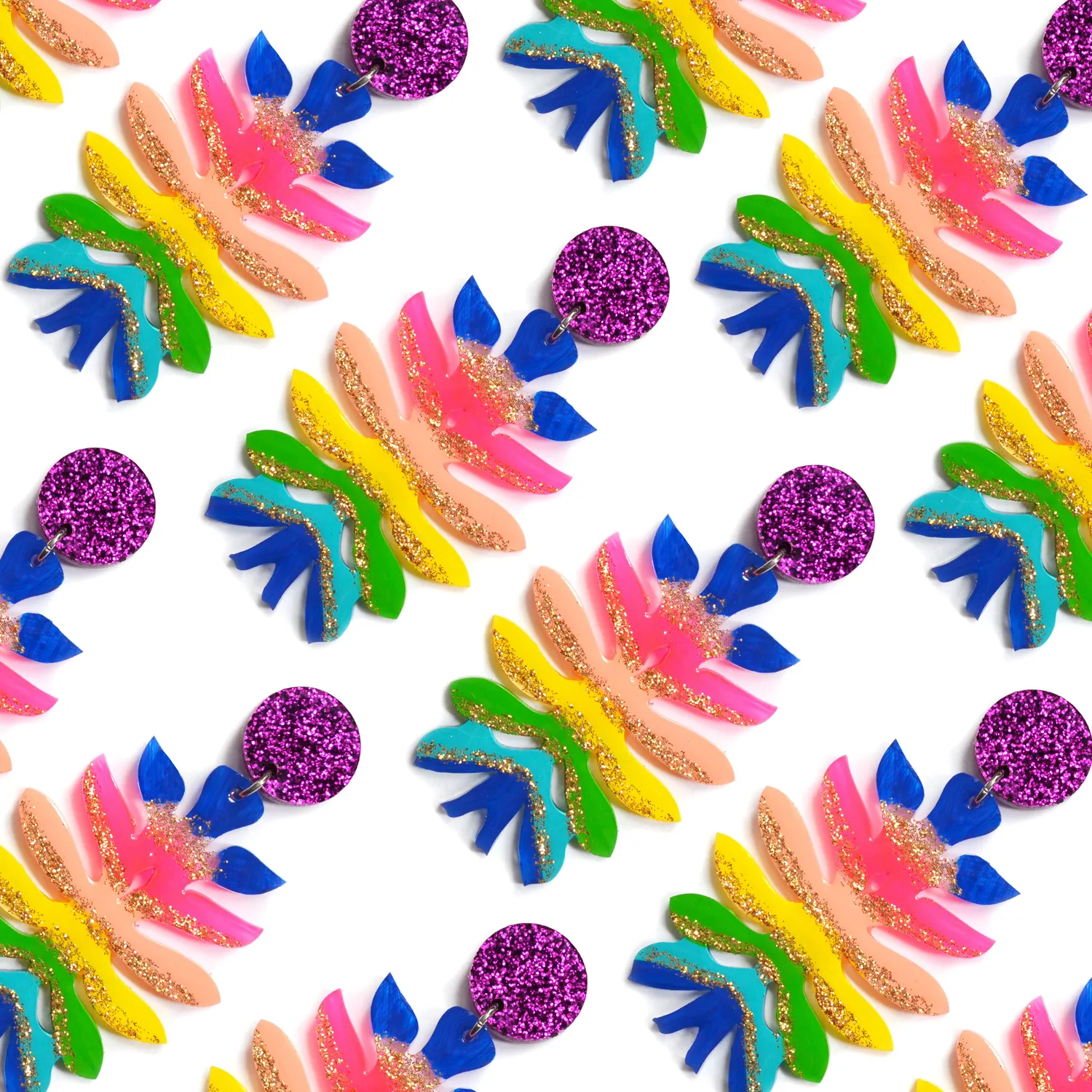 BooandBooFactory Rainbow Flower Statement øredobber regnbueglitter