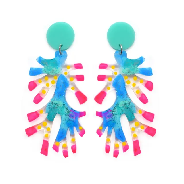 BooandBooFactory Coral øredobber neonrosa blå akryl