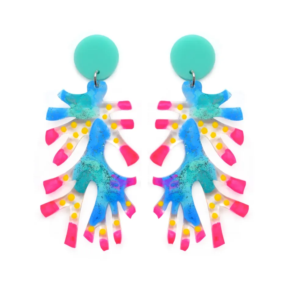 BooandBooFactory Coral øredobber neonrosa blå akryl
