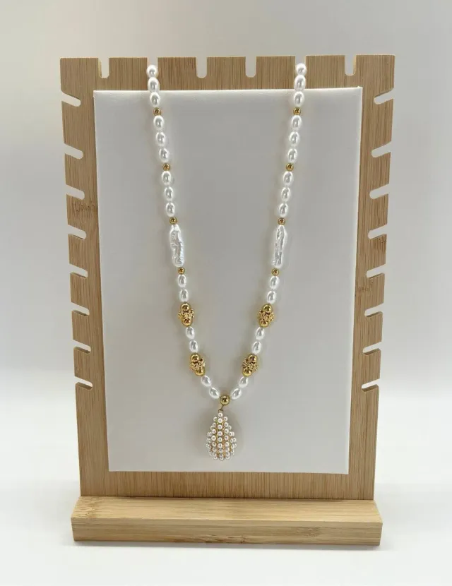 Mea Nani Golden Pearl Drop halskjede 18K perle boho