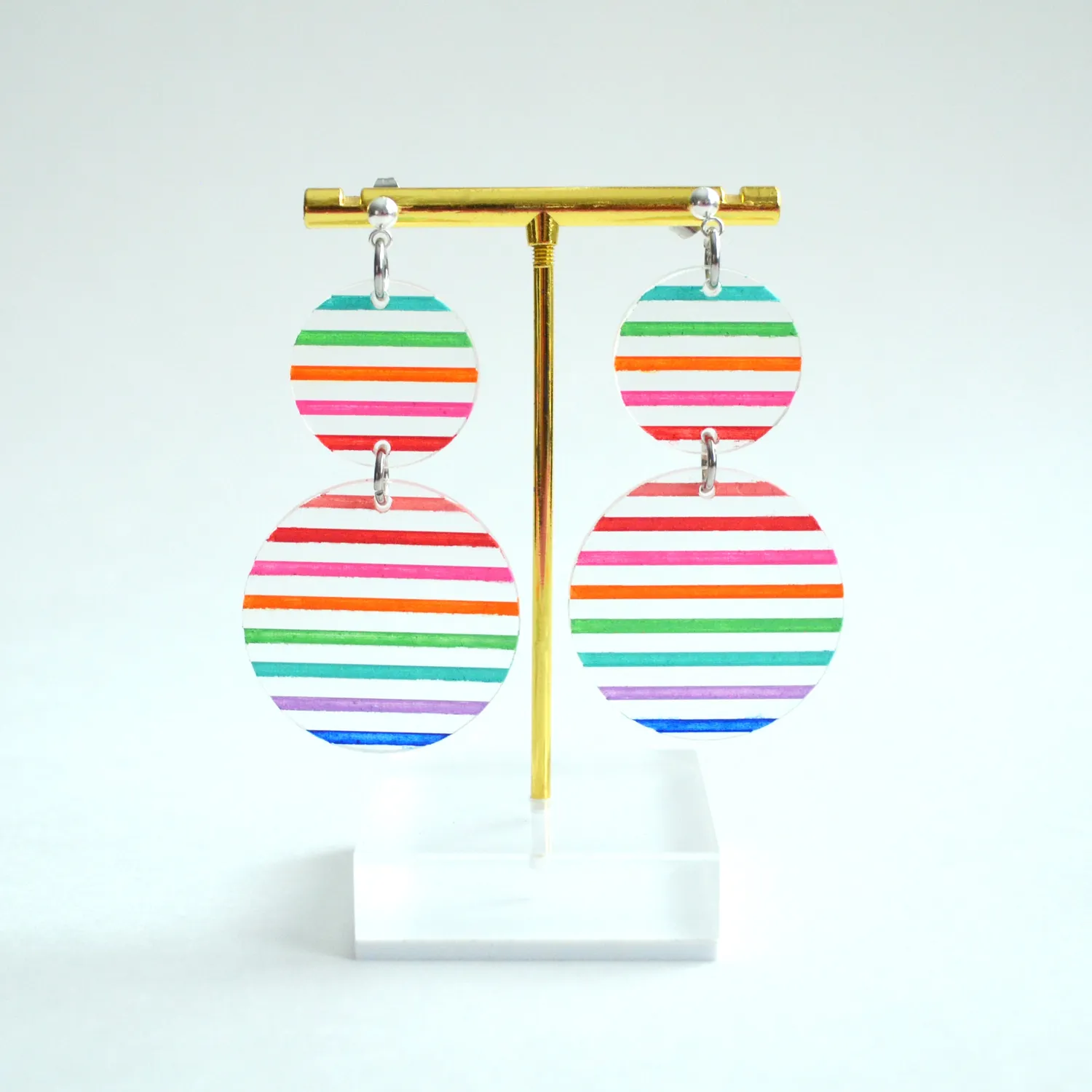 BooandBooFactory Rainbow Stripe øredobber gull oval