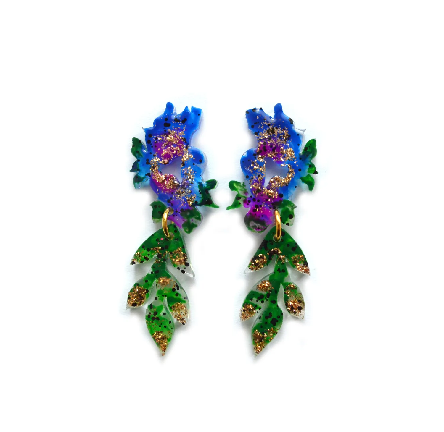 BooandBooFactory Blue Green Floral øredobber dråpe