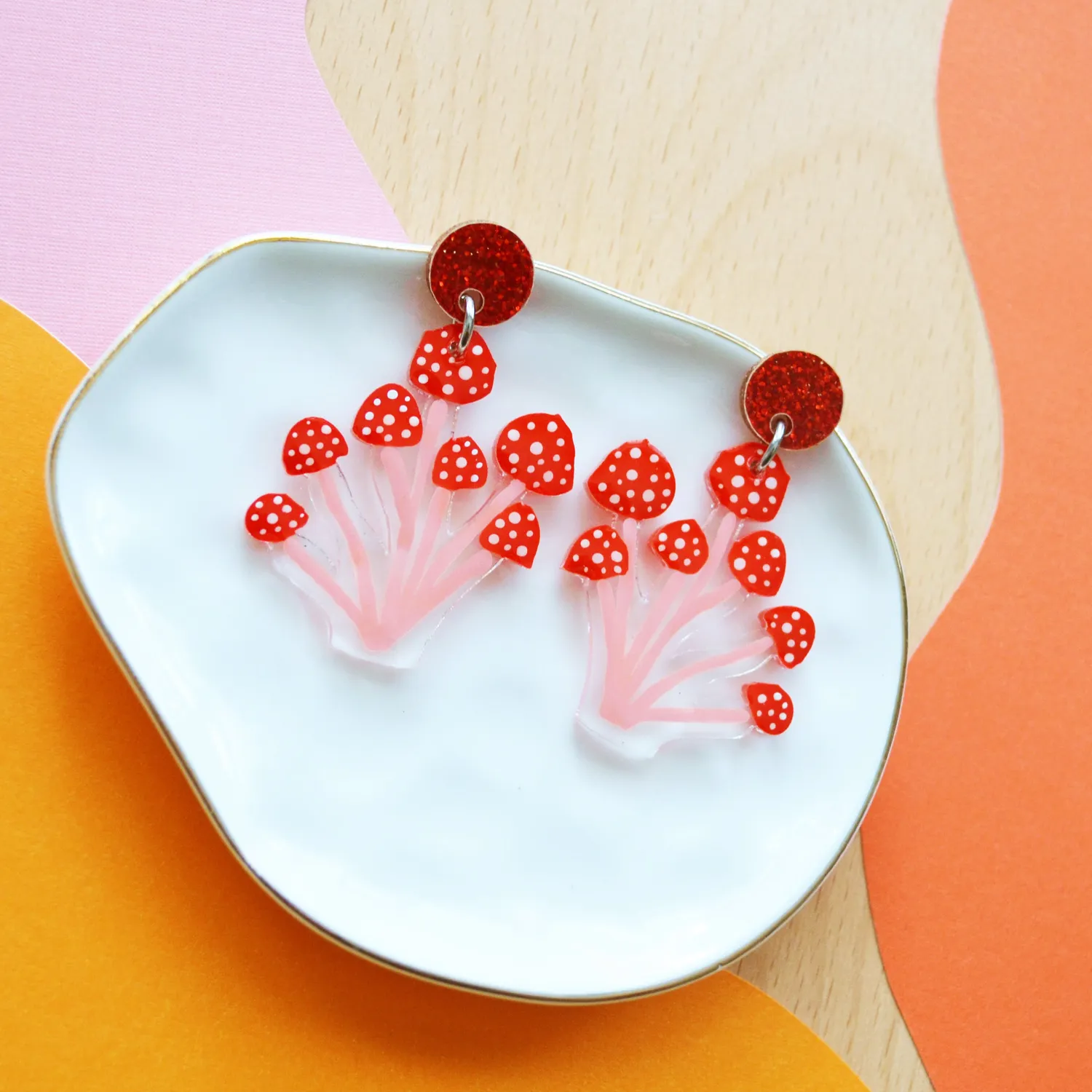 BooandBooFactory Amanita Mushroom øredobber 1 par rød