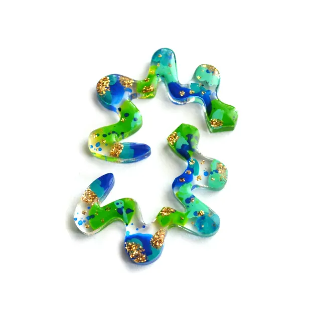 BooandBooFactory Squiggle Abstract Art Wavy øredobber blå-grønn