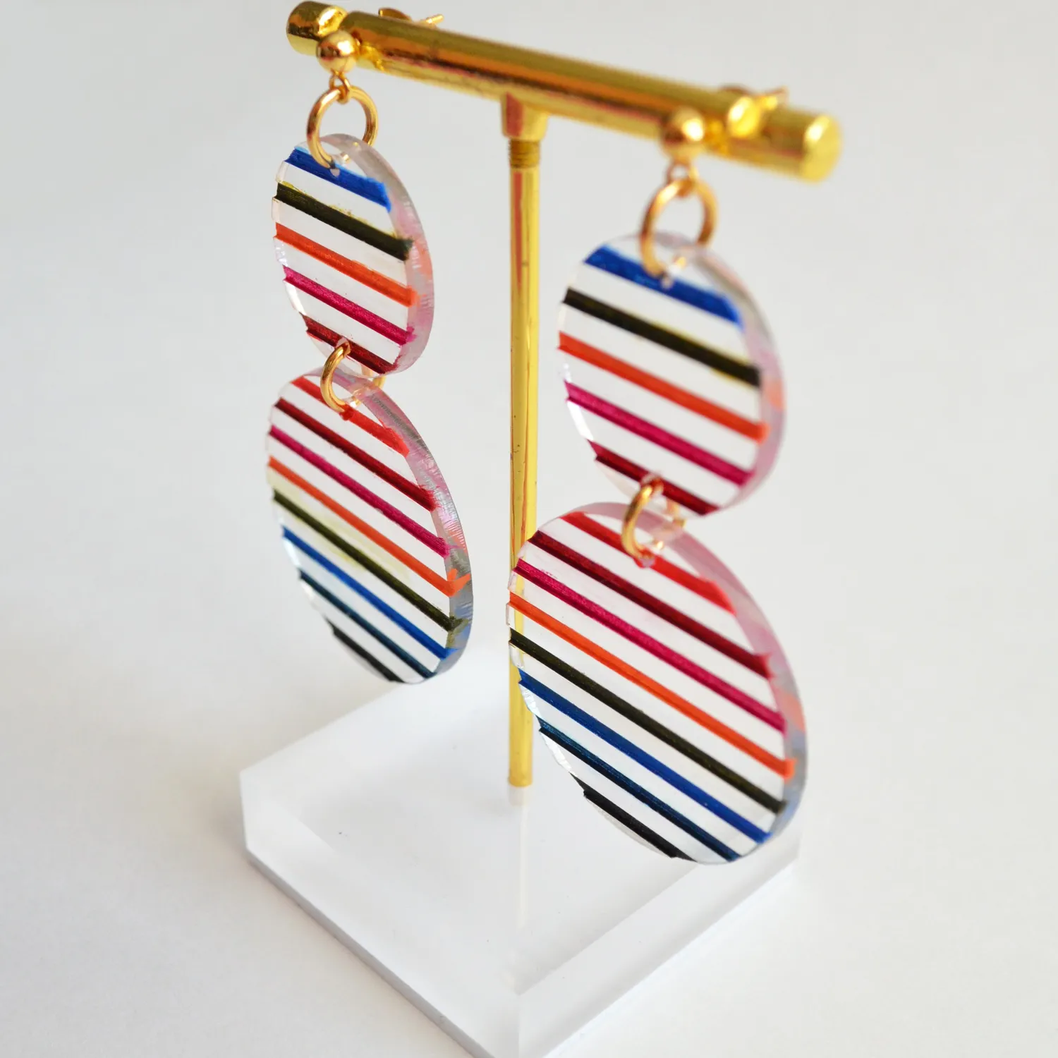 BooandBooFactory Colorful Stripe Circle dangle-øredobber