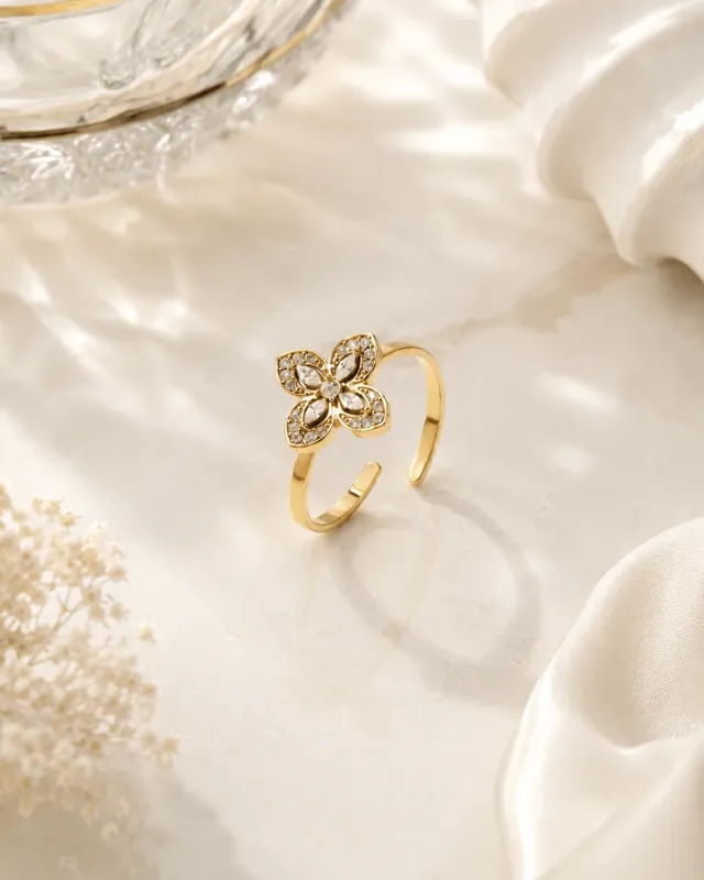 Mea Nani Viola ring gull 14K justerbar blomst