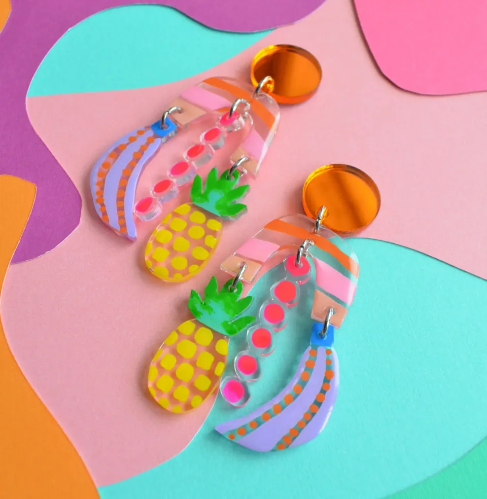 BooandBooFactory Neon Pineapple and Banana øredobber frukt