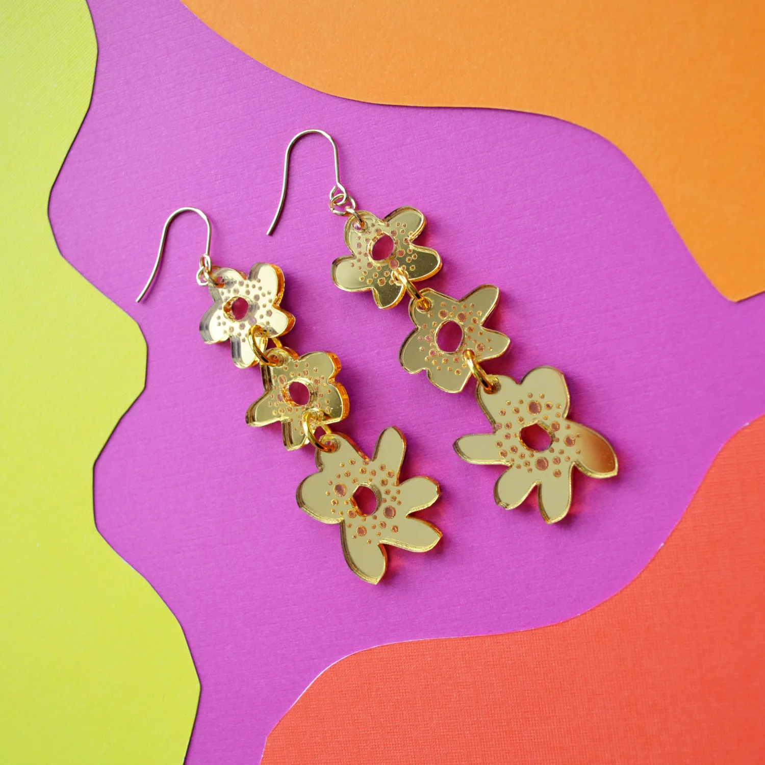BooandBooFactory Layered Gold Flower øredobber gull 64 mm