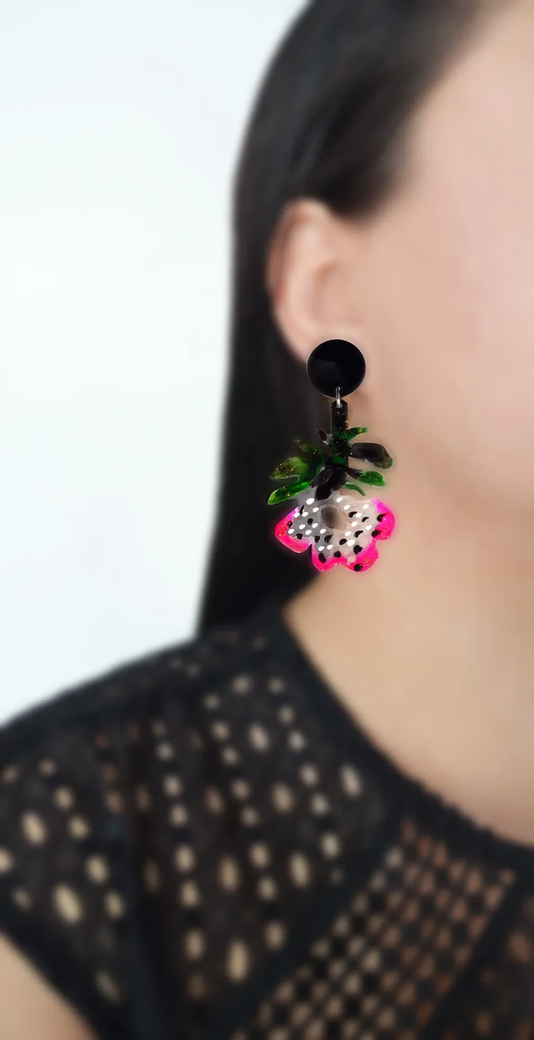 BooandBooFactory Pink Flower øredobber 1 par neonrosa