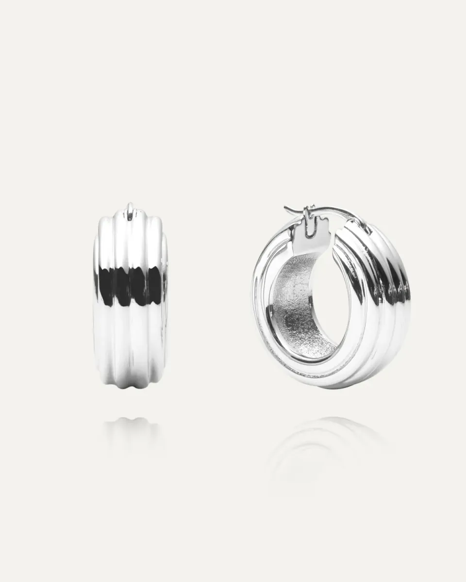 Mockberg Edge Ribbed Medium hoops sølv 24 mm