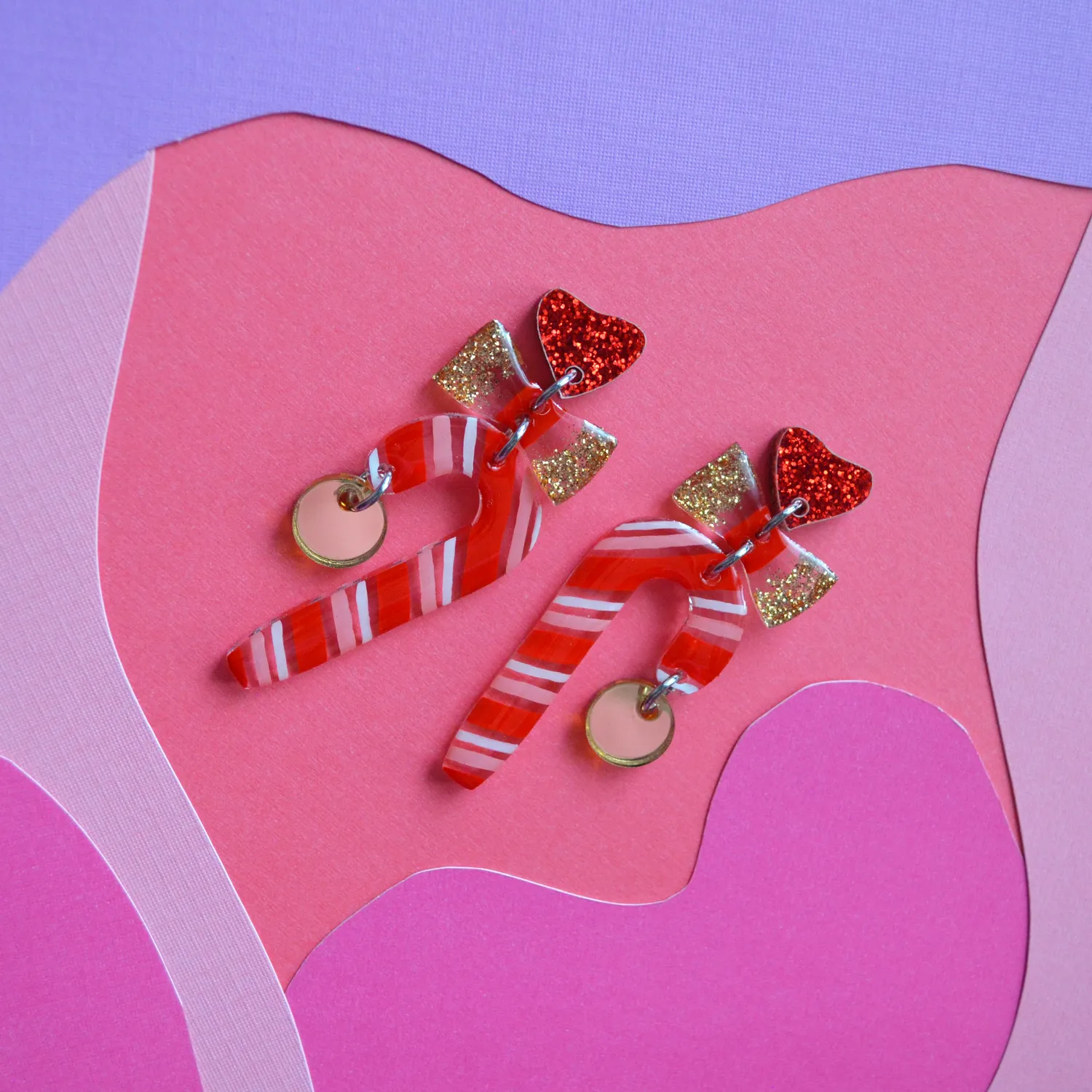 BooandBooFactory Candy Cane øredobber rød gull sløyfe