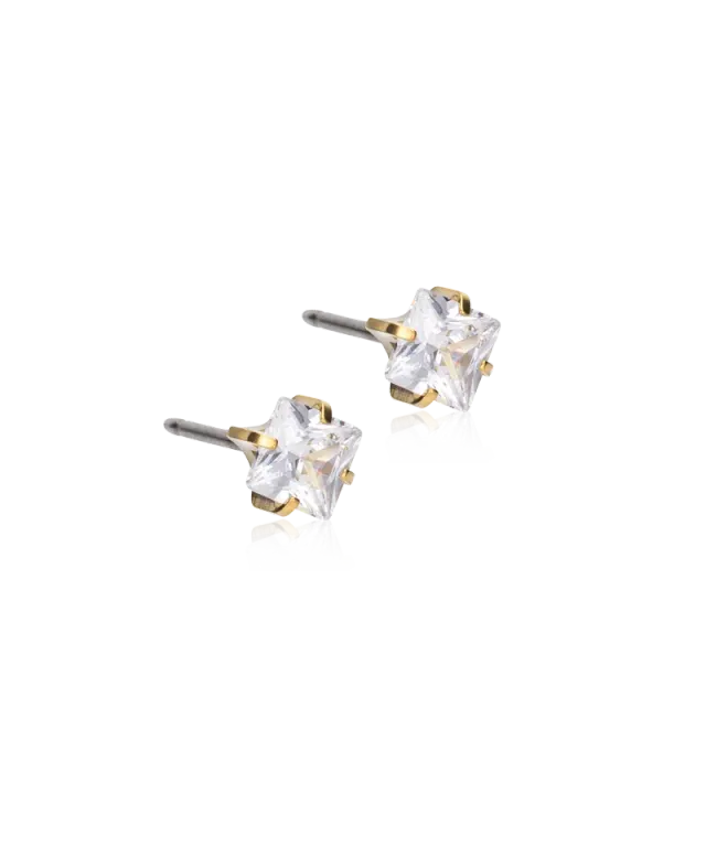 Blomdahl Tiffany Edge øredobber cz white 5 mm gullfarget