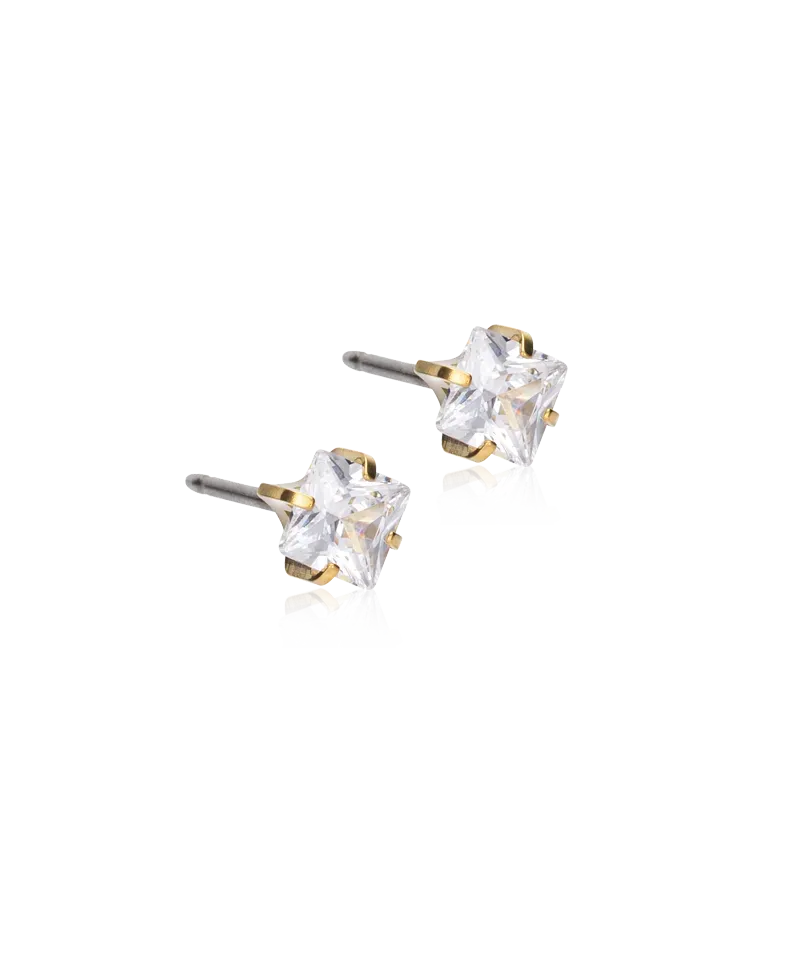 Blomdahl Tiffany Edge øredobber cz white 5 mm gullfarget