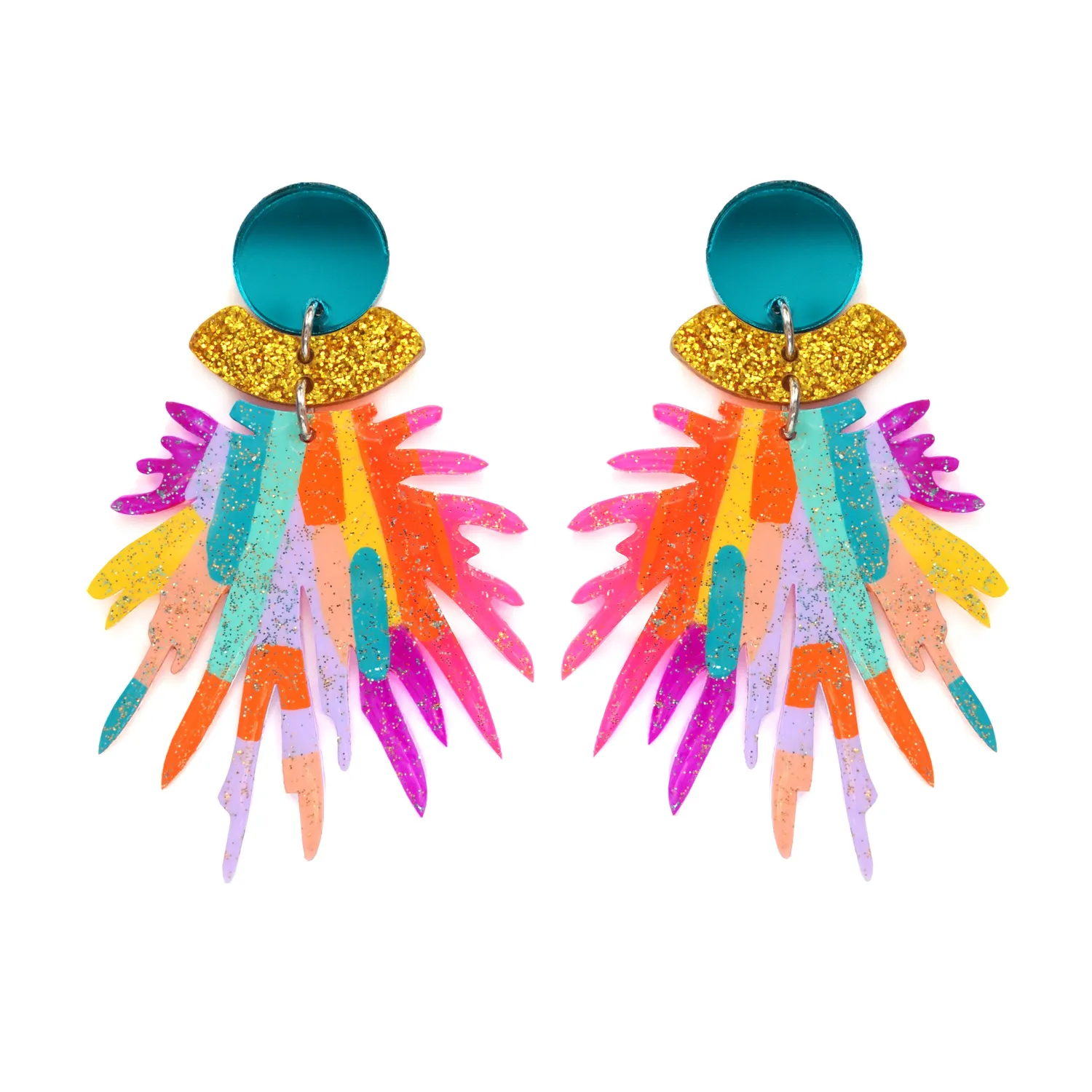 BooandBooFactory Rainbow Pom Pom glitterøredobber 89 mm