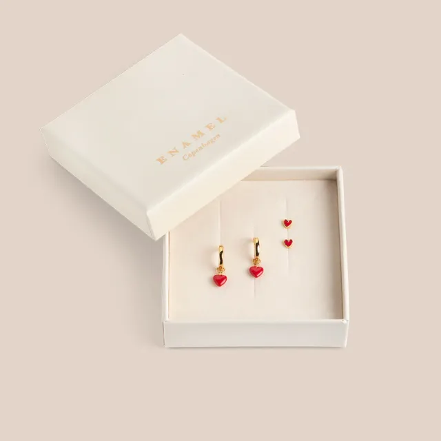 Enamel Amore Red øredobber gavesett rød
