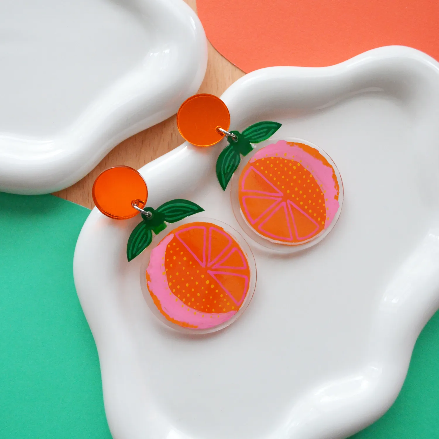 BooandBooFactory Orange Fruit fruktøredobber akryl appelsin