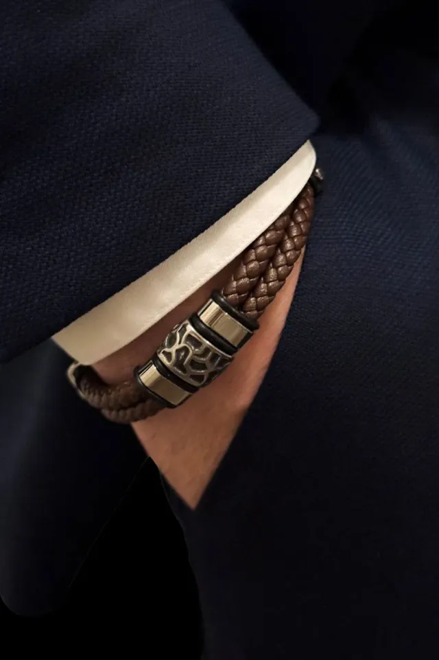 Mea Nani Norheim herrearmbånd brunt skinn stål