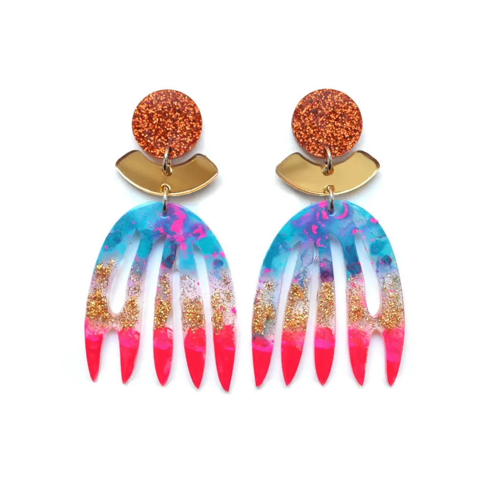 BooandBooFactory Red Gold Copper Abstract Art øredobber