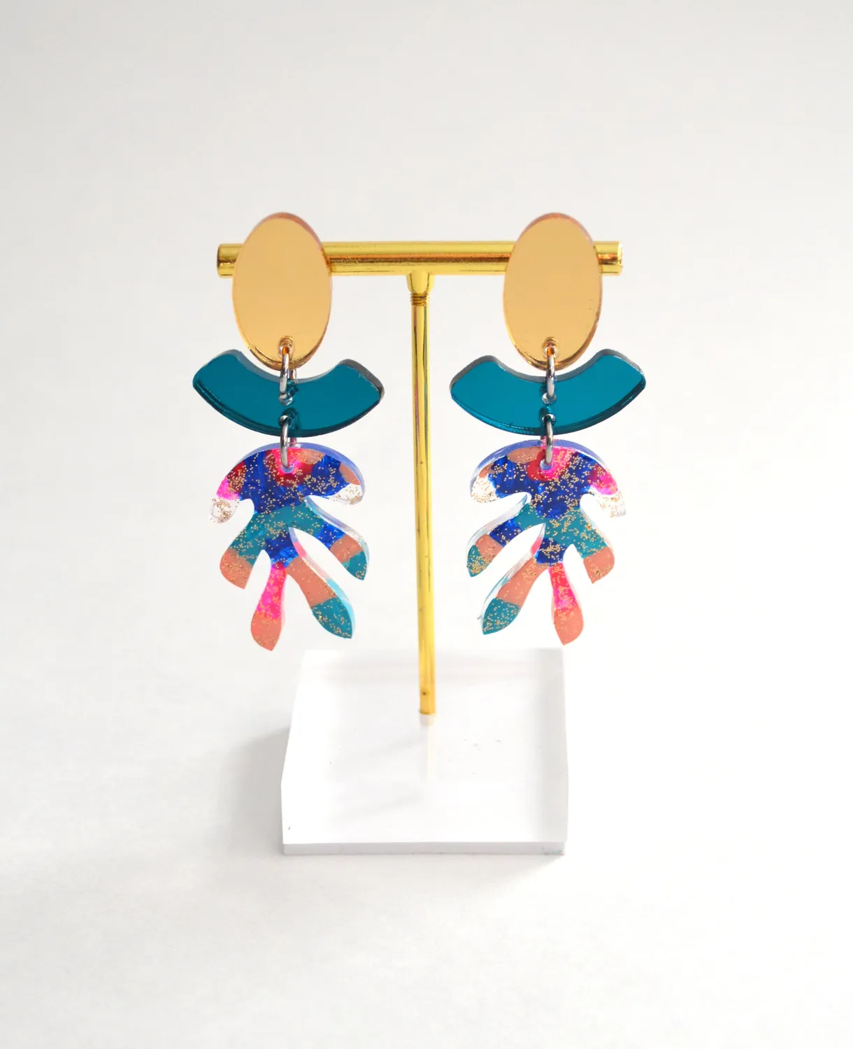 BooandBooFactory Blue Gold Glitter Leaf øredobber 70 mm