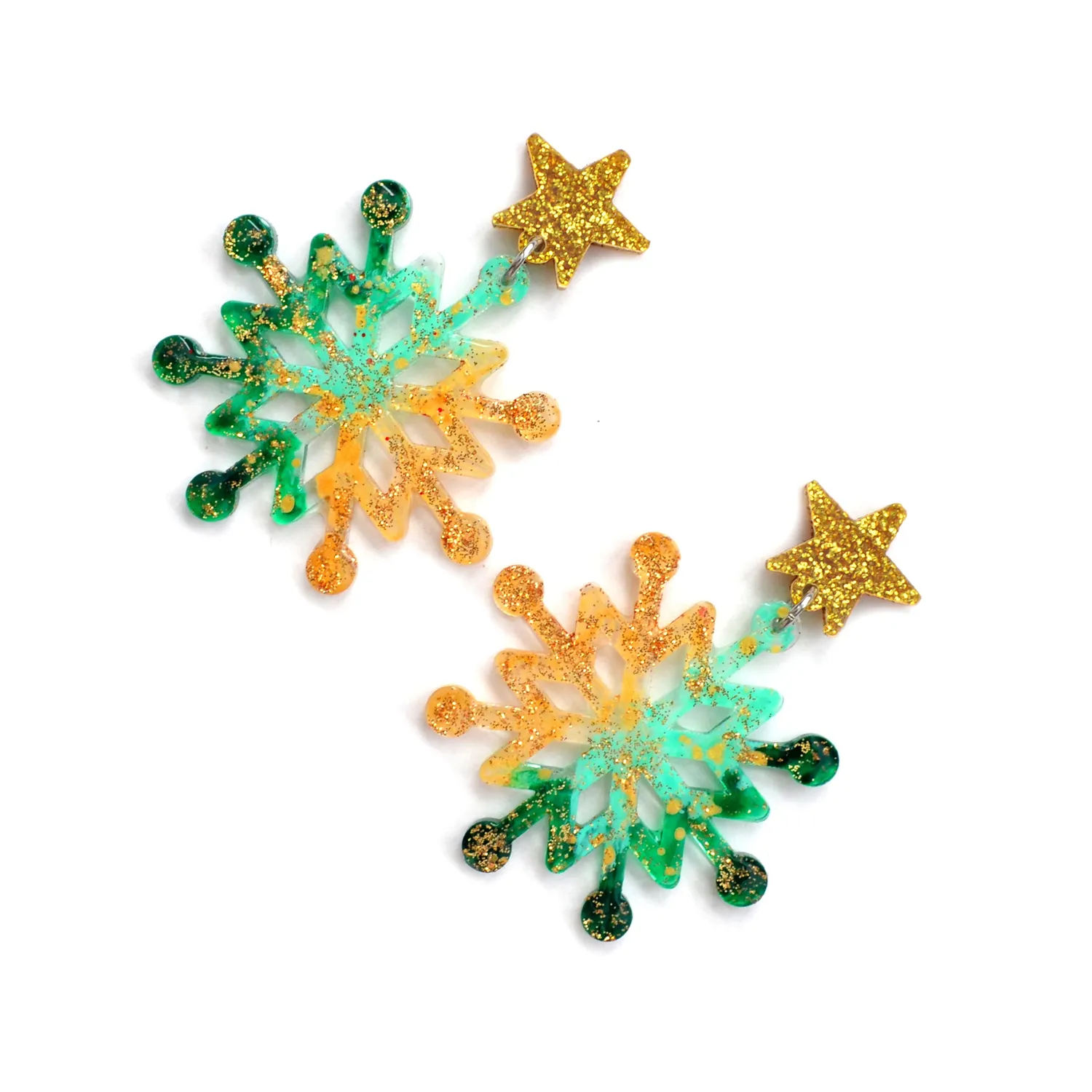 BooandBooFactory Snowflake øredobber akryl smaragd-gull