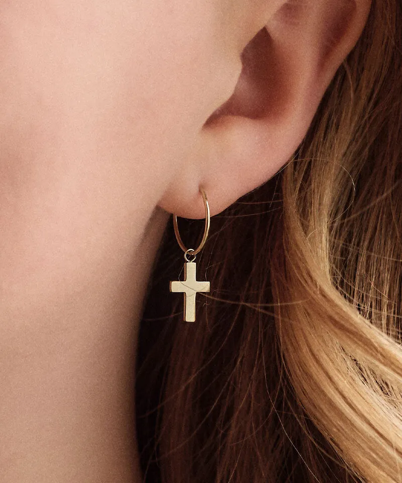 Blomdahl Ear Ring øredobber 14 mm Cross gullfarget