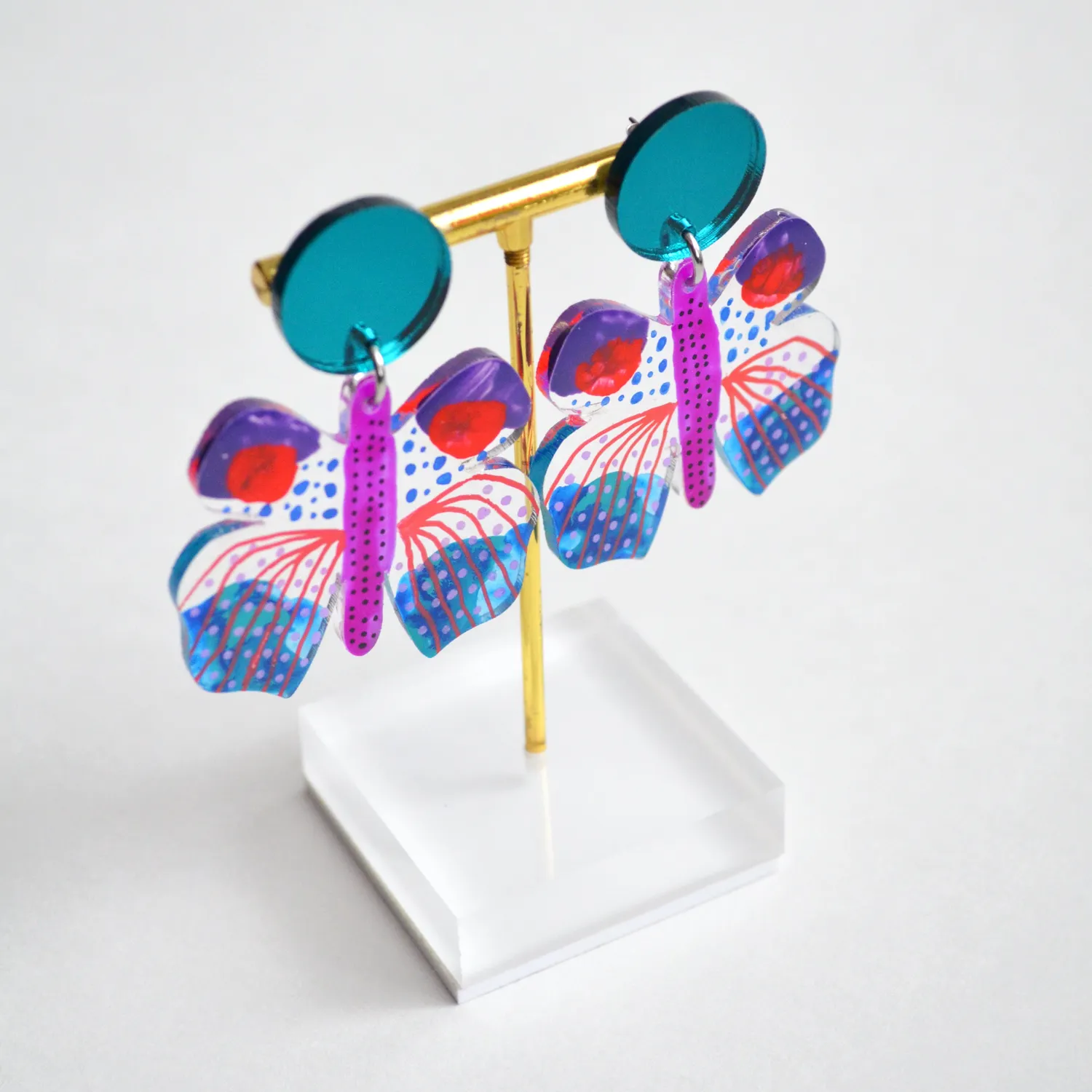 BooandBooFactory Colorful Purple Geometric Butterfly øredobber lilla