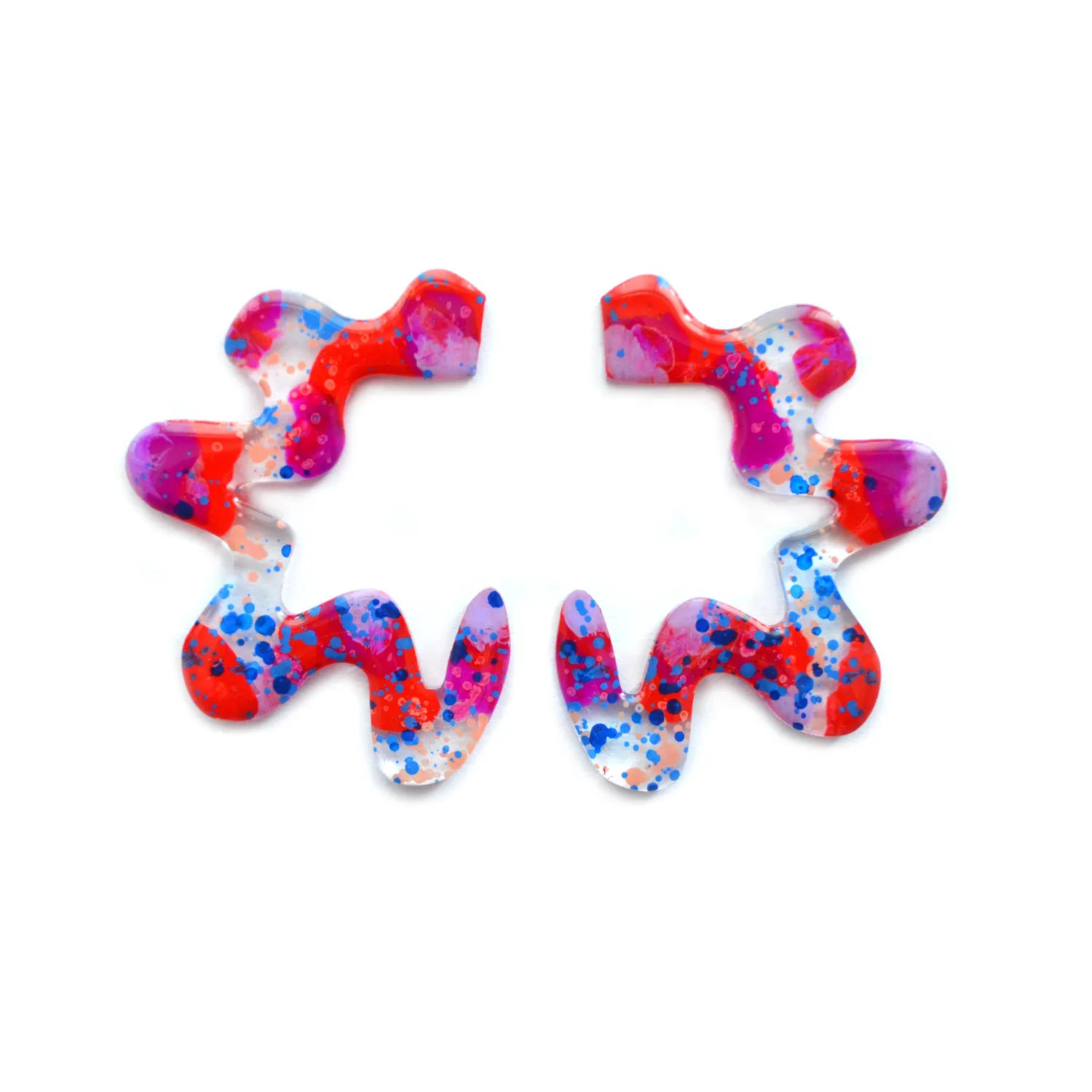 BooandBooFactory Squiggle øredobber rød lilla abstrakt
