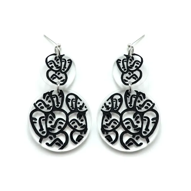 BooandBooFactory Circle Dangle Faces øredobber gull akryl