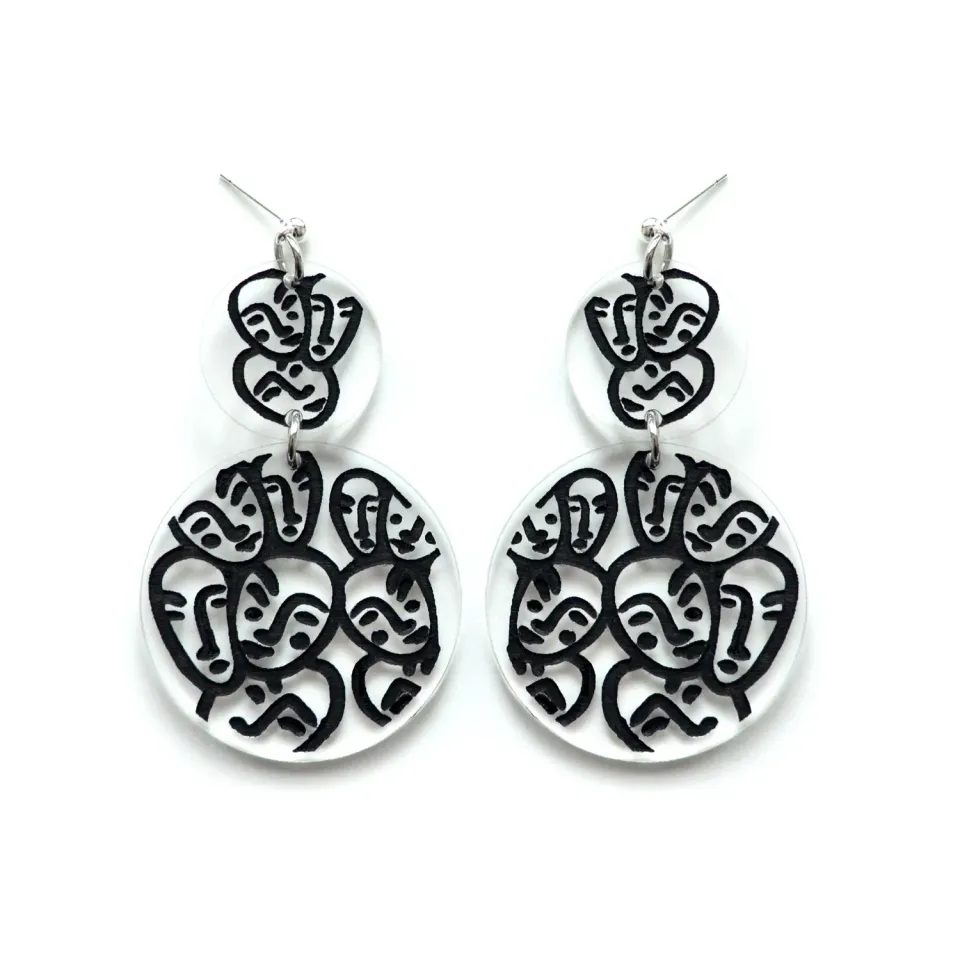 BooandBooFactory Circle Dangle Faces øredobber gull akryl