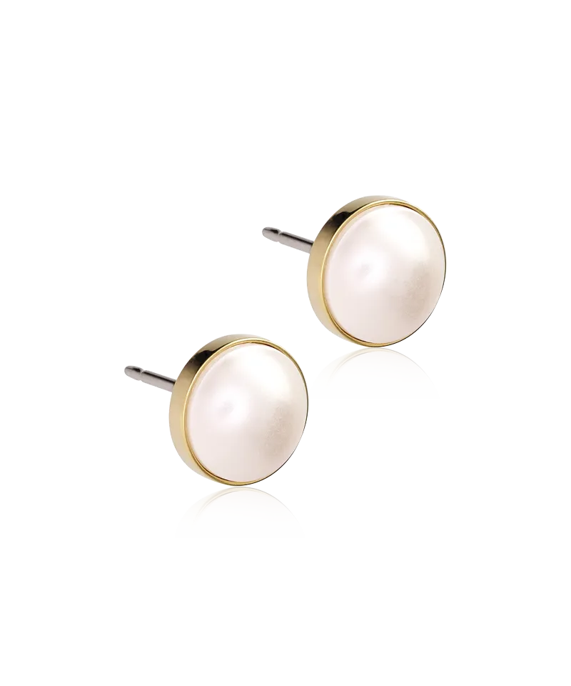 Blomdahl Bezel Pearl øredobb hvit 5 mm gull