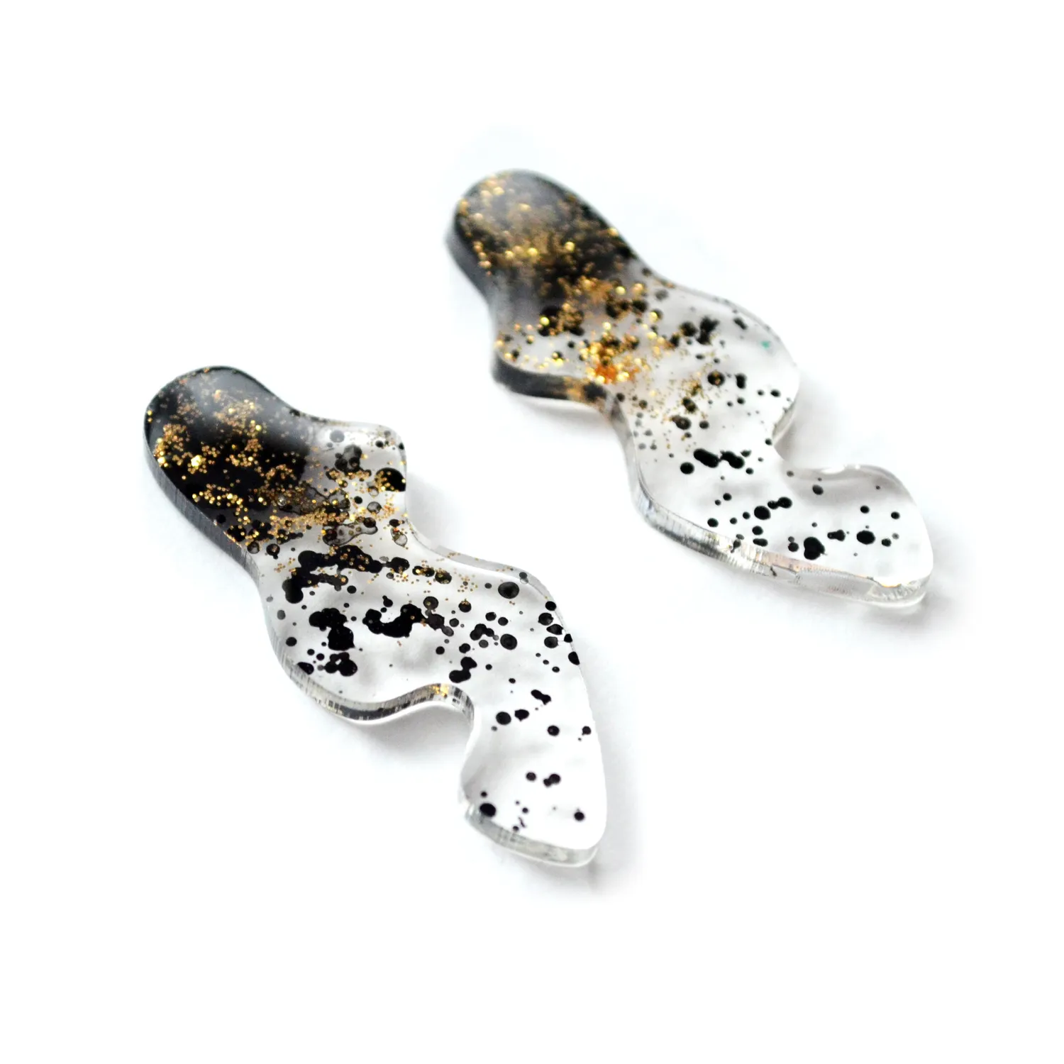 BooandBooFactory Black and Gold Glitter Ombre Squiggle stud-øredobber