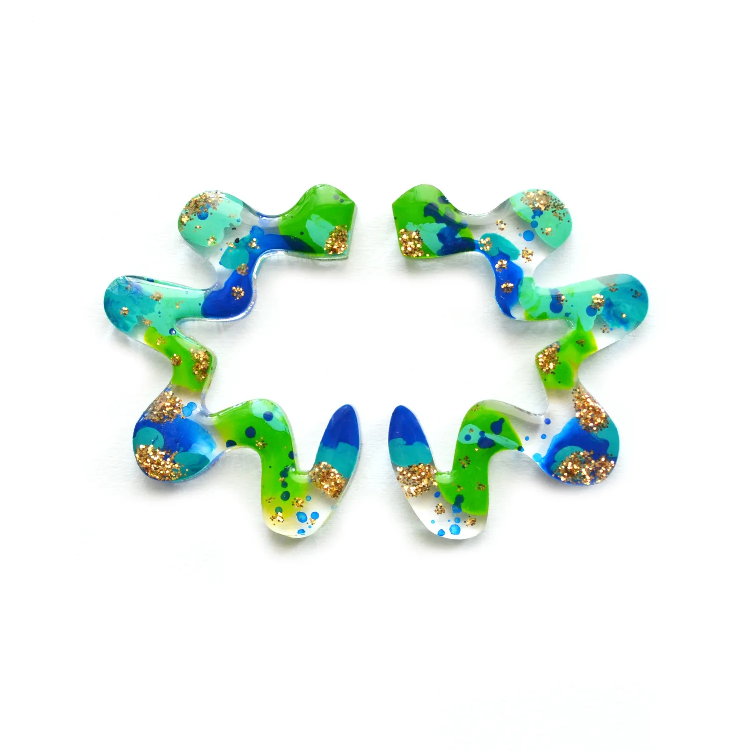 BooandBooFactory Squiggle Abstract Art Wavy øredobber blå-grønn