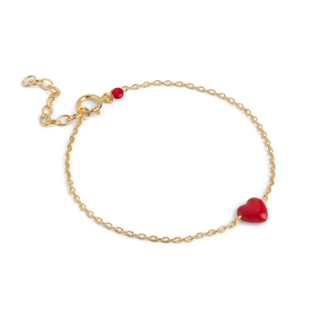 Enamel Amore armbånd 15 cm rødt hjerte gull