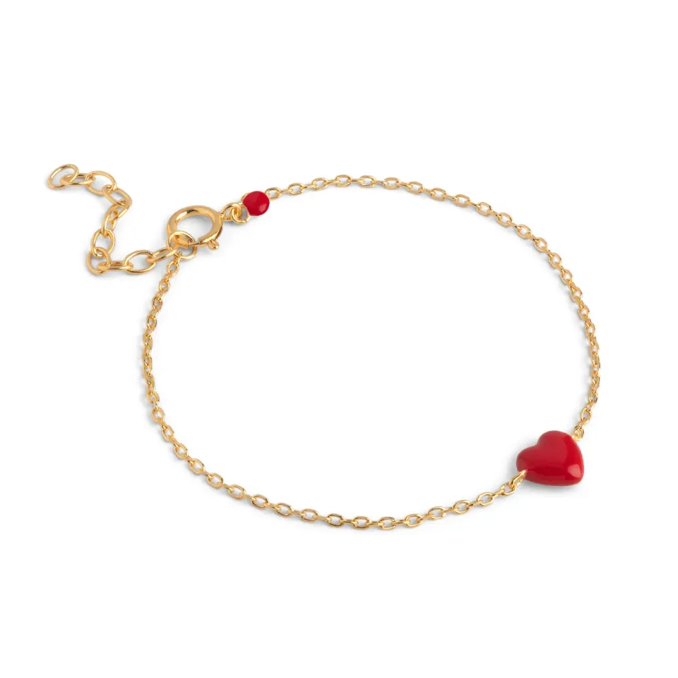 Enamel Amore armbånd 15 cm rødt hjerte gull