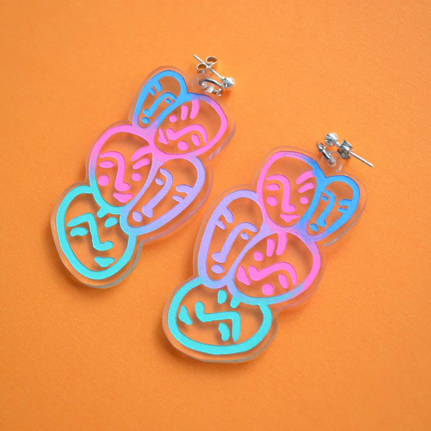 BooandBooFactory Face Ombre øredobber blå rosa 64 mm