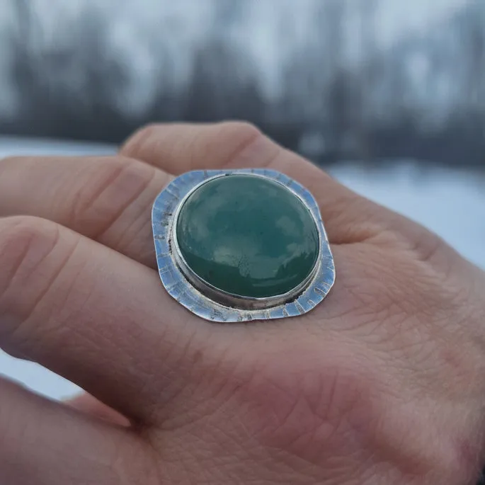 Kunstnerbonden Lykke ring sølv aventurin 12 mm