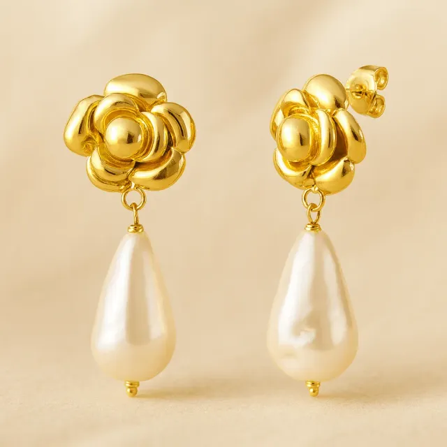 Mea Nani La Rosé Drop øredobber 14K perle festklare