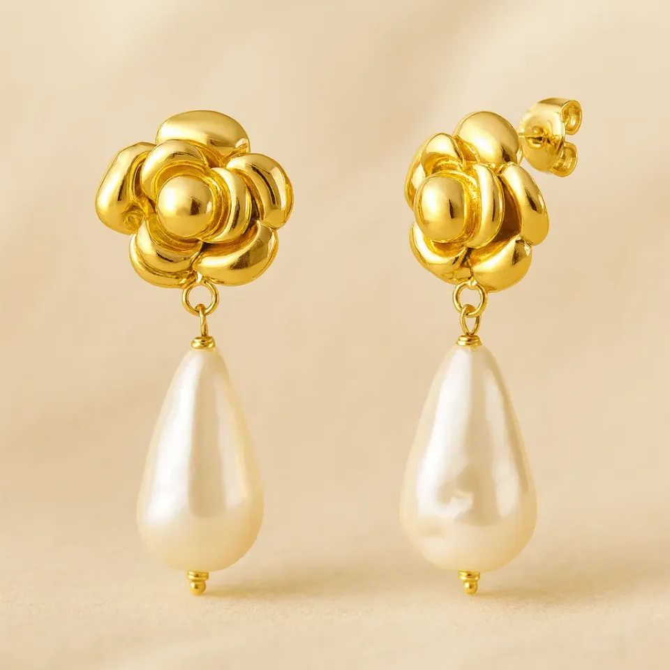 Mea Nani La Rosé Drop øredobber 14K perle festklare