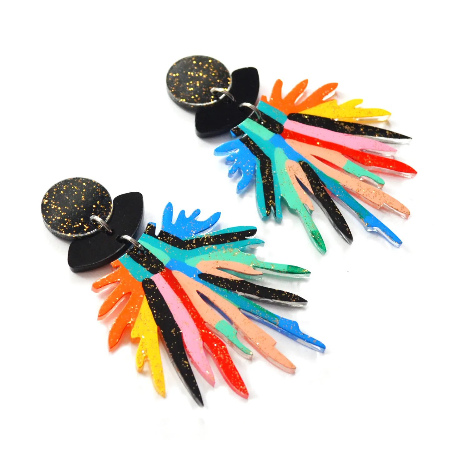 BooandBooFactory Rainbow Pom Pom øredobber svart