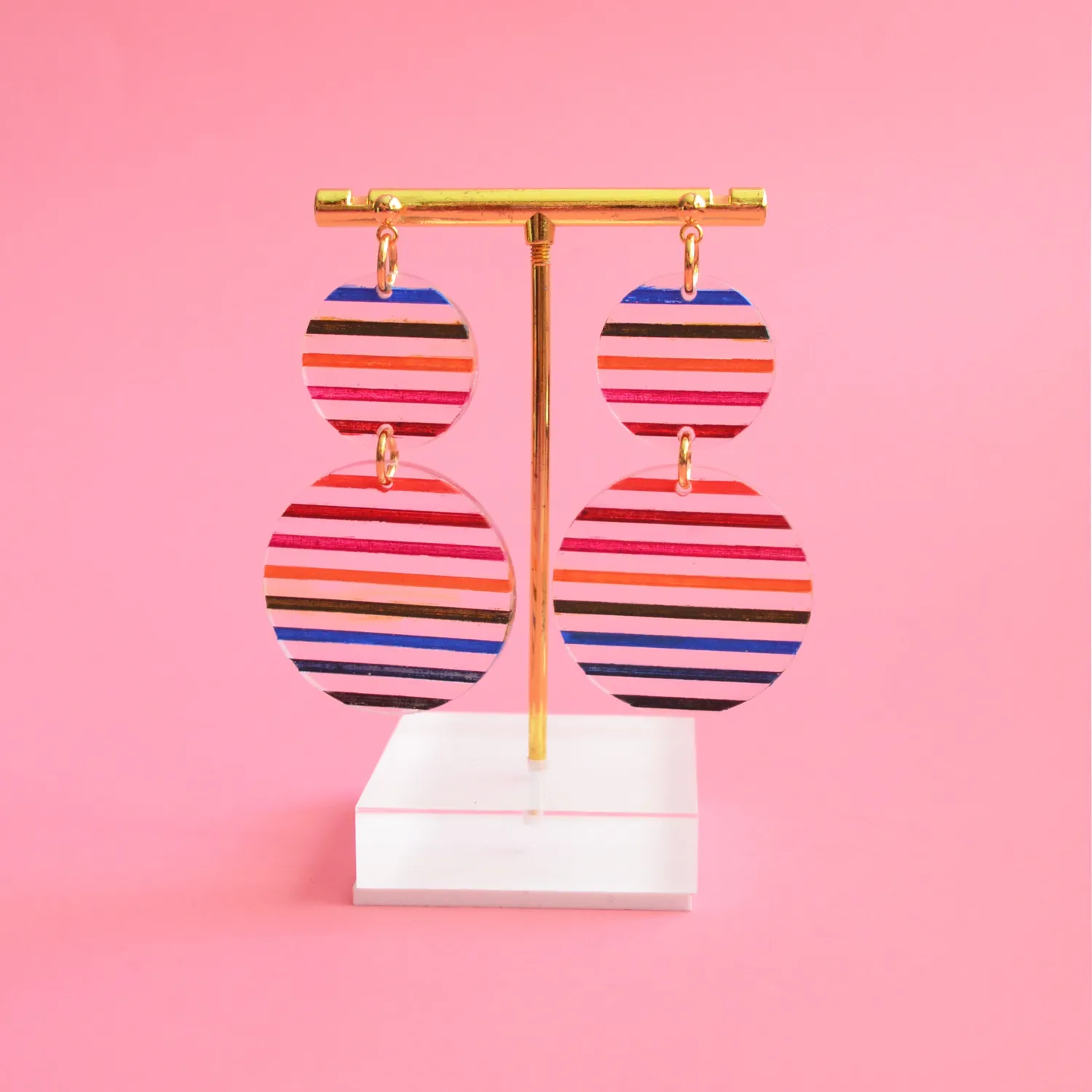 BooandBooFactory Colorful Stripe Circle dangle-øredobber