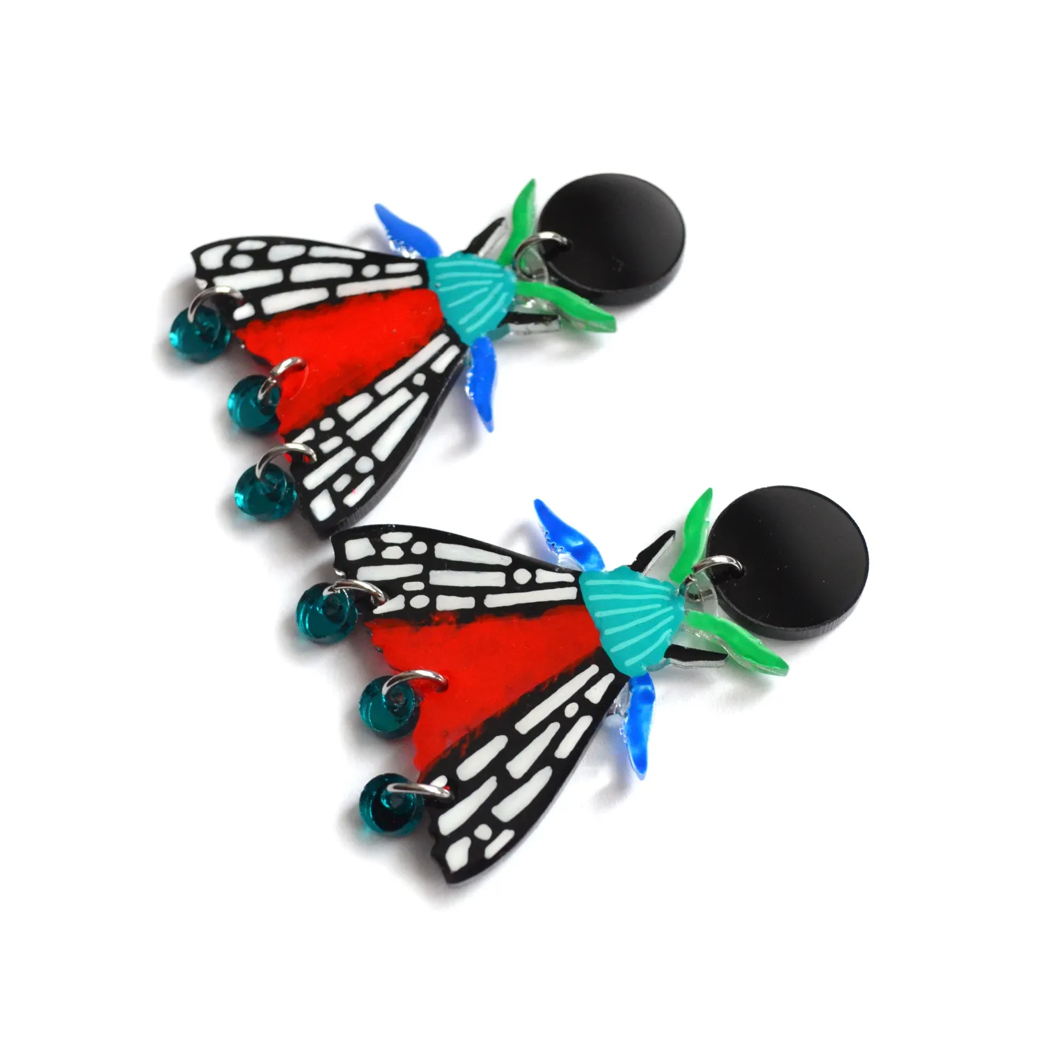 BooandBooFactory Geometric Moth øredobber svart rød