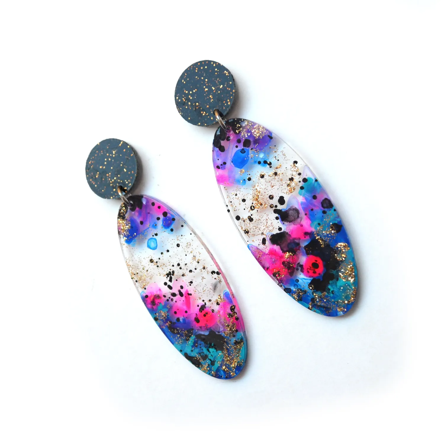 BooandBooFactory Space Oval Drop øredobber svart glitter