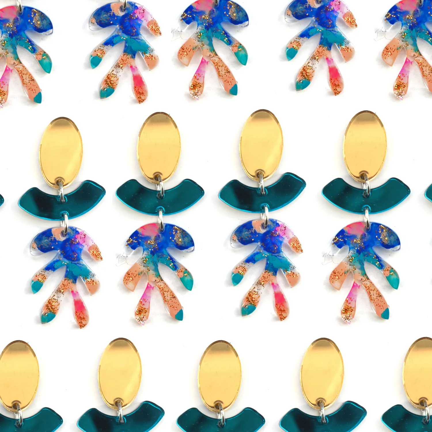 BooandBooFactory Blue Gold Glitter Leaf øredobber 70 mm