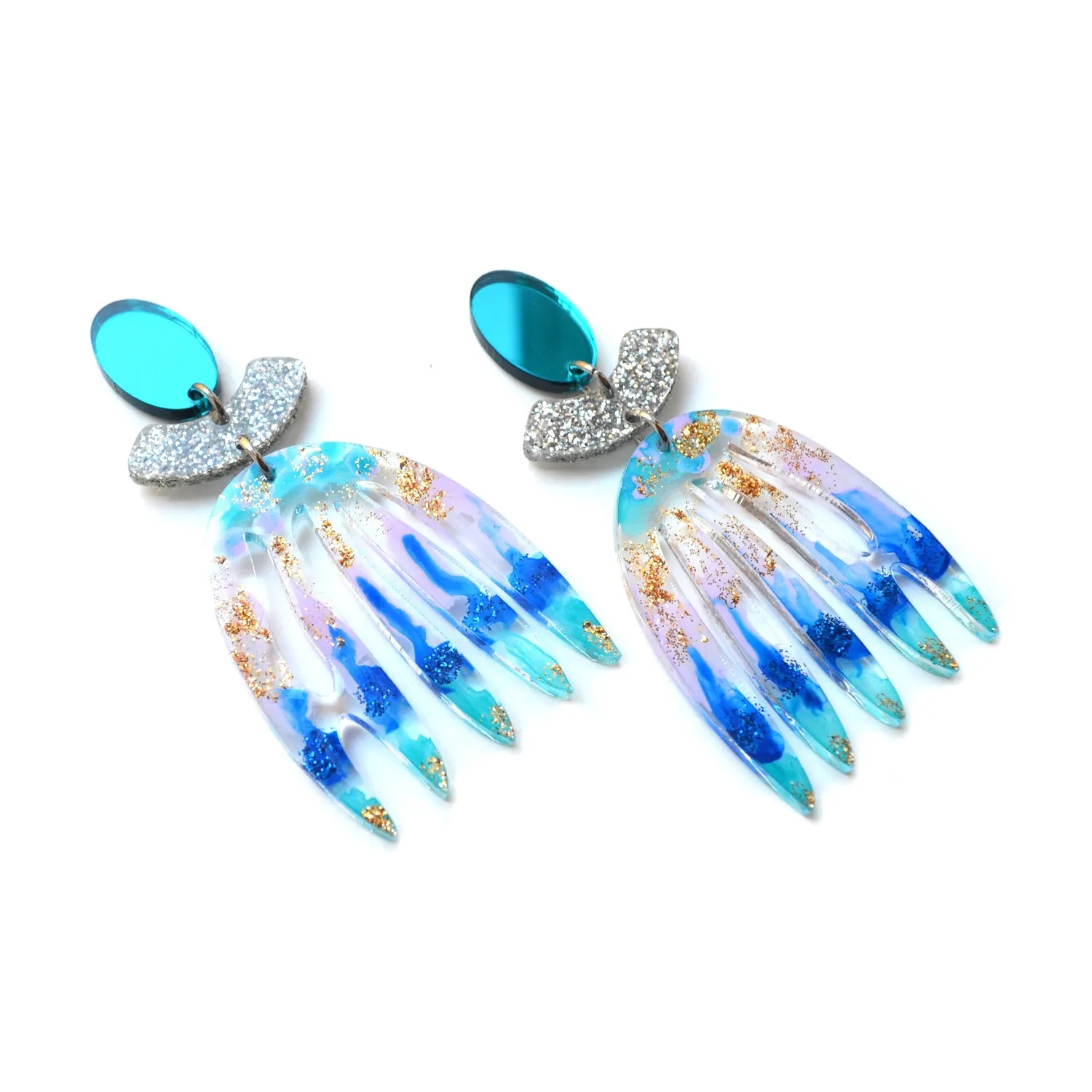BooandBooFactory Blue Mirror Abstract Art Glitter øredobber blå