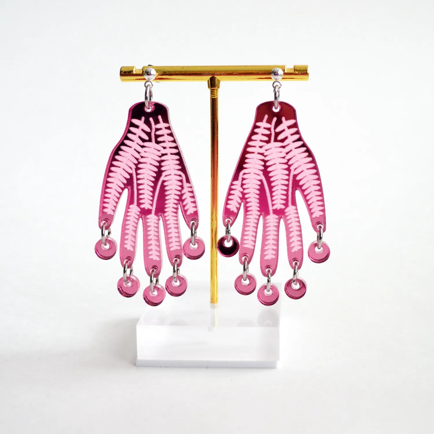 BooandBooFactory Pink Hand øredobber gull speilakryl